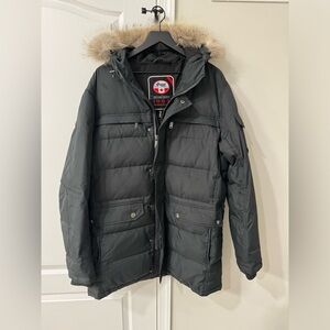 Pajar Mens Mid Length Down Parka with Fur Hood